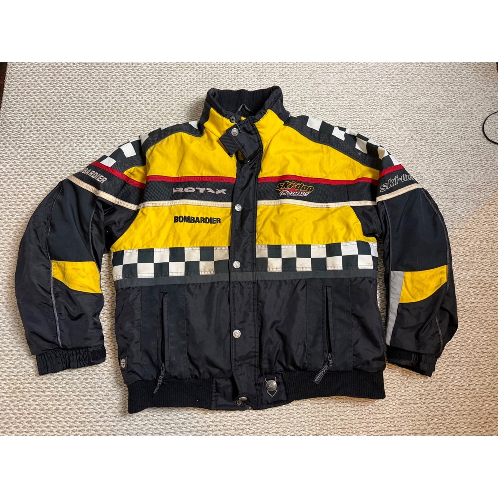 Vintage Ski-Doo Racing Bombardier Snowmobile Jacket Yellow Black Men XL